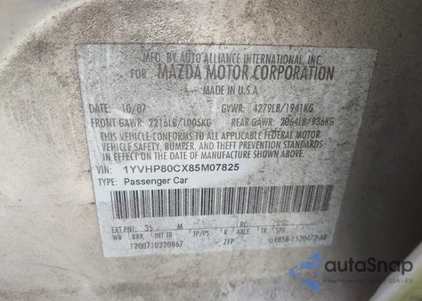 2008 Mazda Mazda6 I Sport Ve из США, поврежденный, VIN 1YVHP80CX85M07825